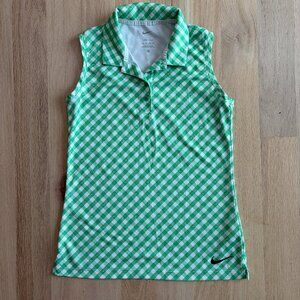 Nike Dri-Fit Victory Gingham Print Sleeveless Polo Shirt | Size XS